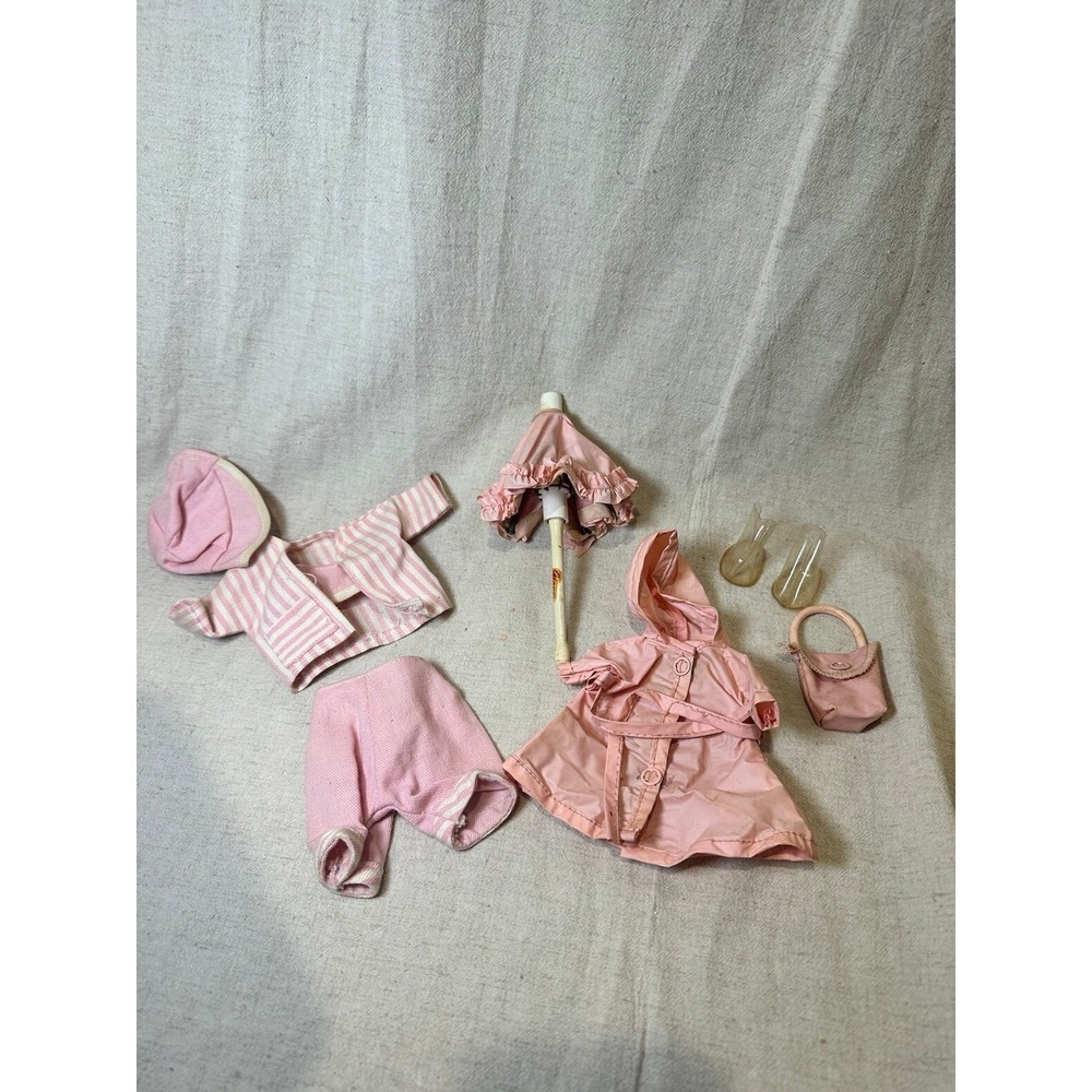Vintage 1950's 7" Ginny Doll Raincoat, Umbrella,  Rain Boots, & more (no doll)